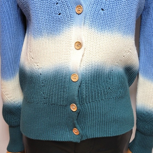Veronica Beard Parula Dip Dye Ombre Cardigan Sweater 100% Cotton Blue Green M - Picture 3 of 10
